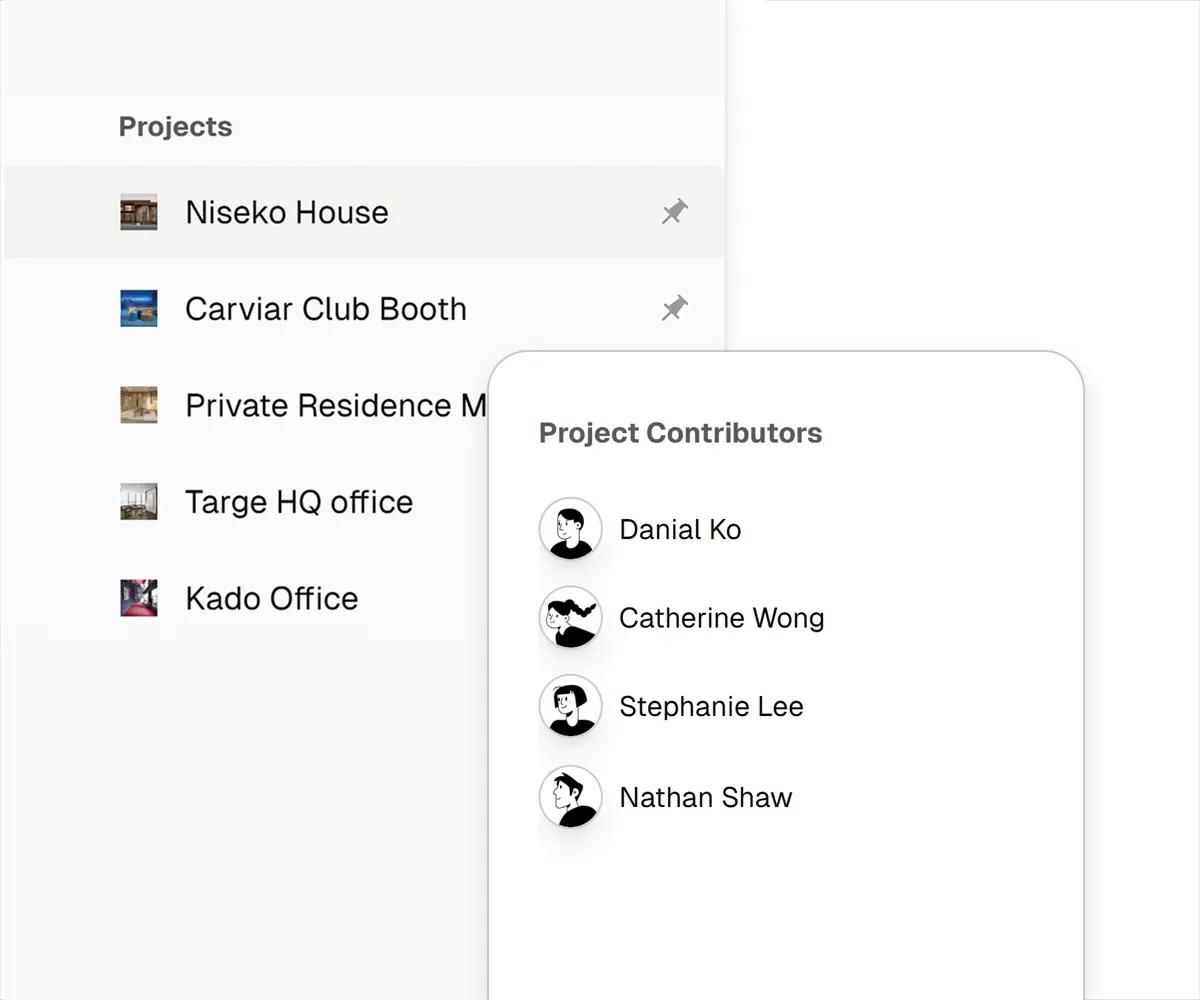 Manage material boards and team members with project management