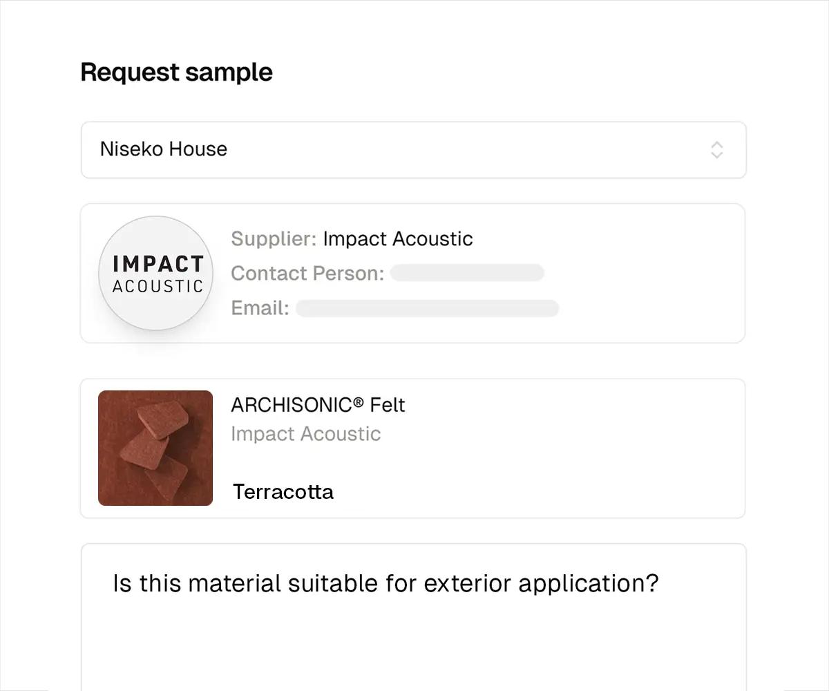 Directly request material samples from product panel