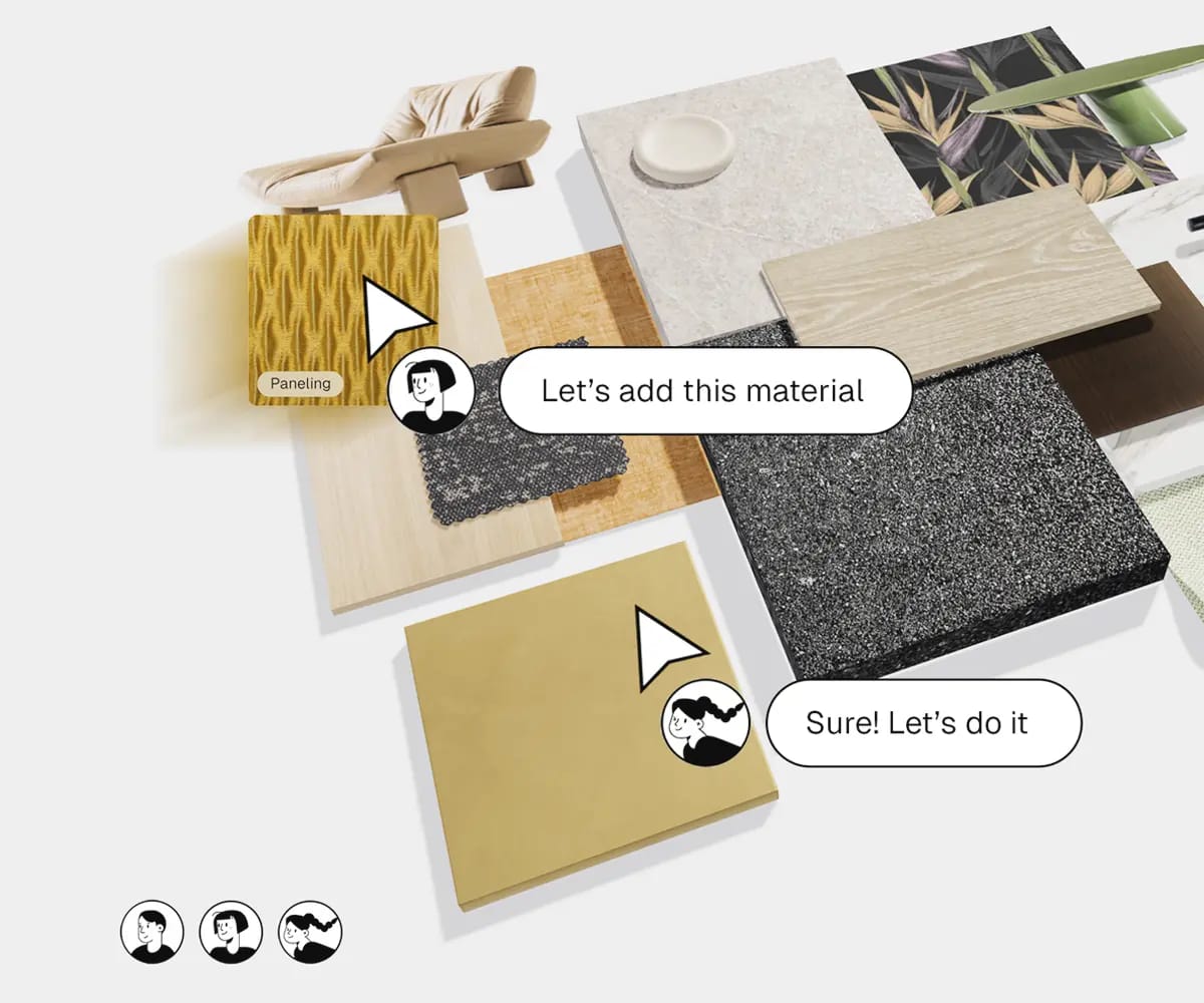 Collaborate in a single material board in real-time with multiplayer technology