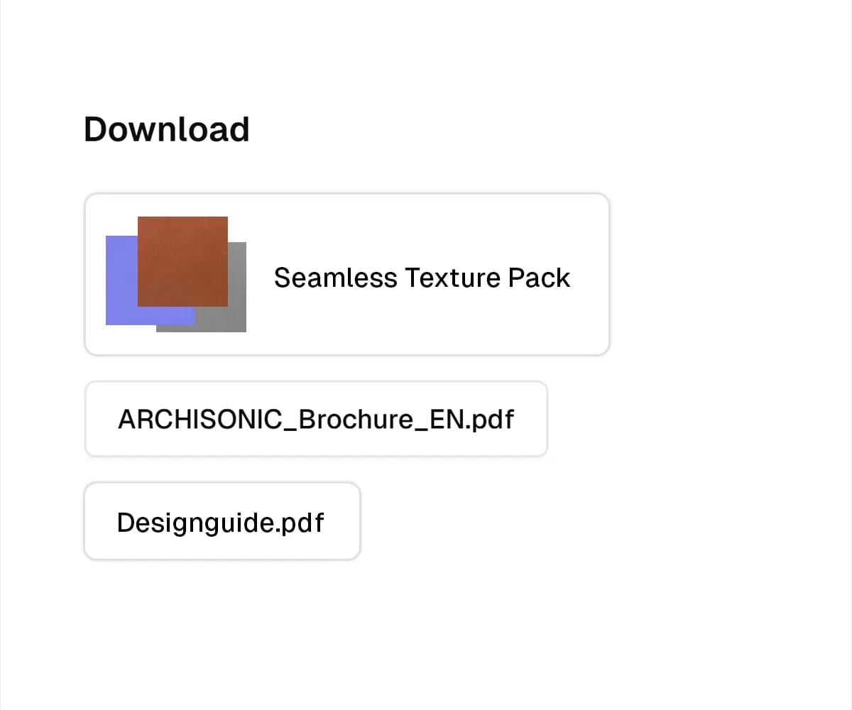 Seamless texture pack and file downloads section in product panel