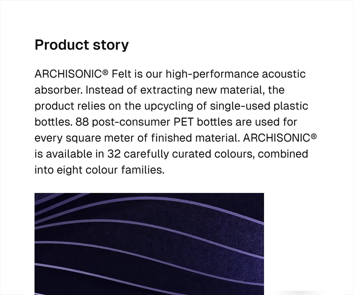 In-depth product story from product panel