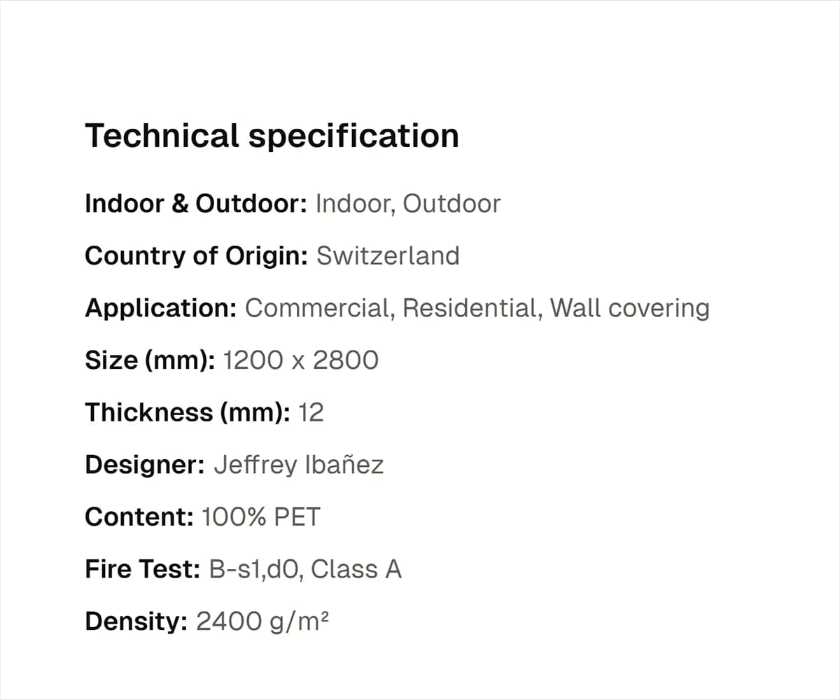 Detailed technical specifications from product panel