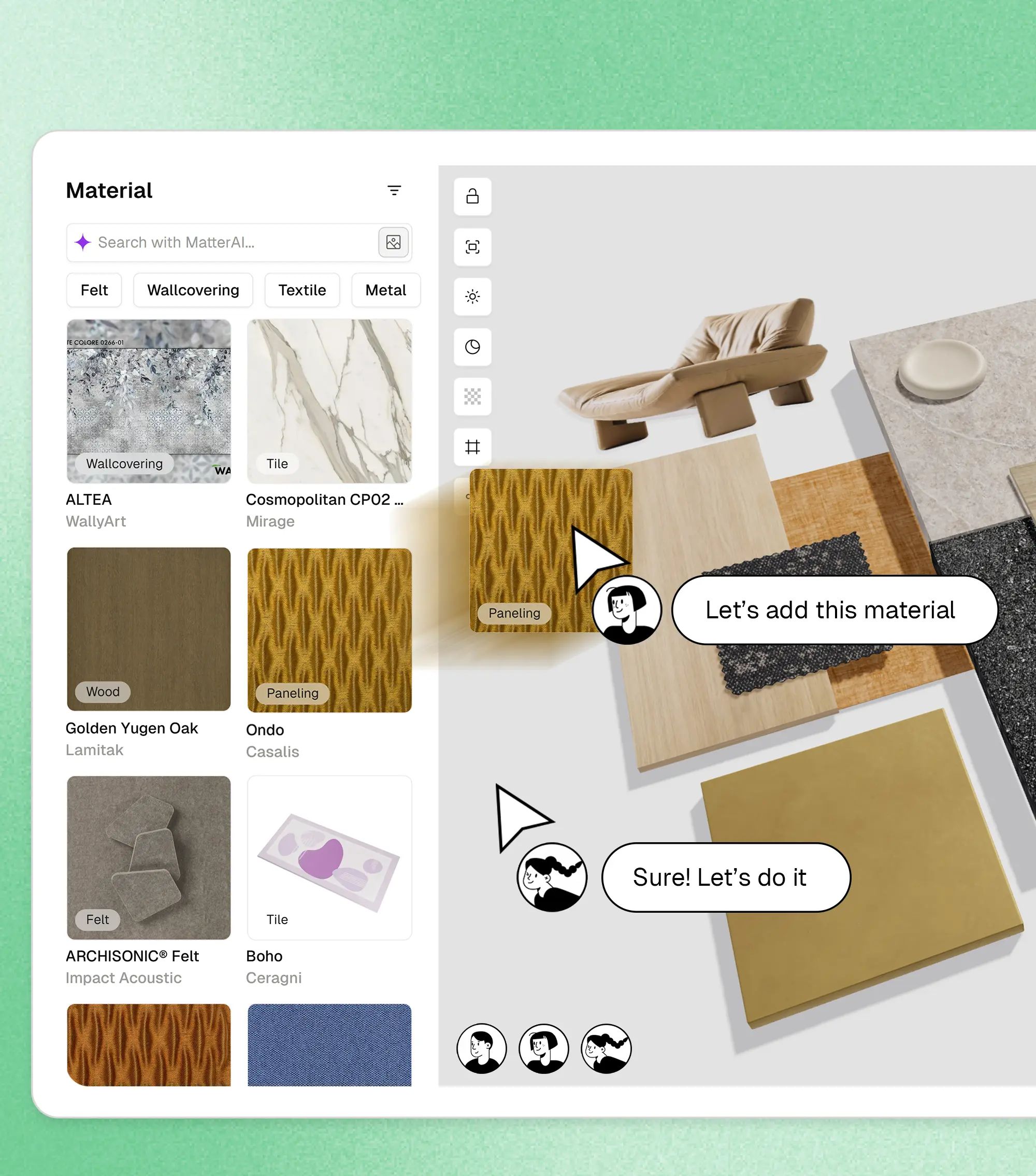 Matterbase showcasing material board tool for sustainable interior design planning