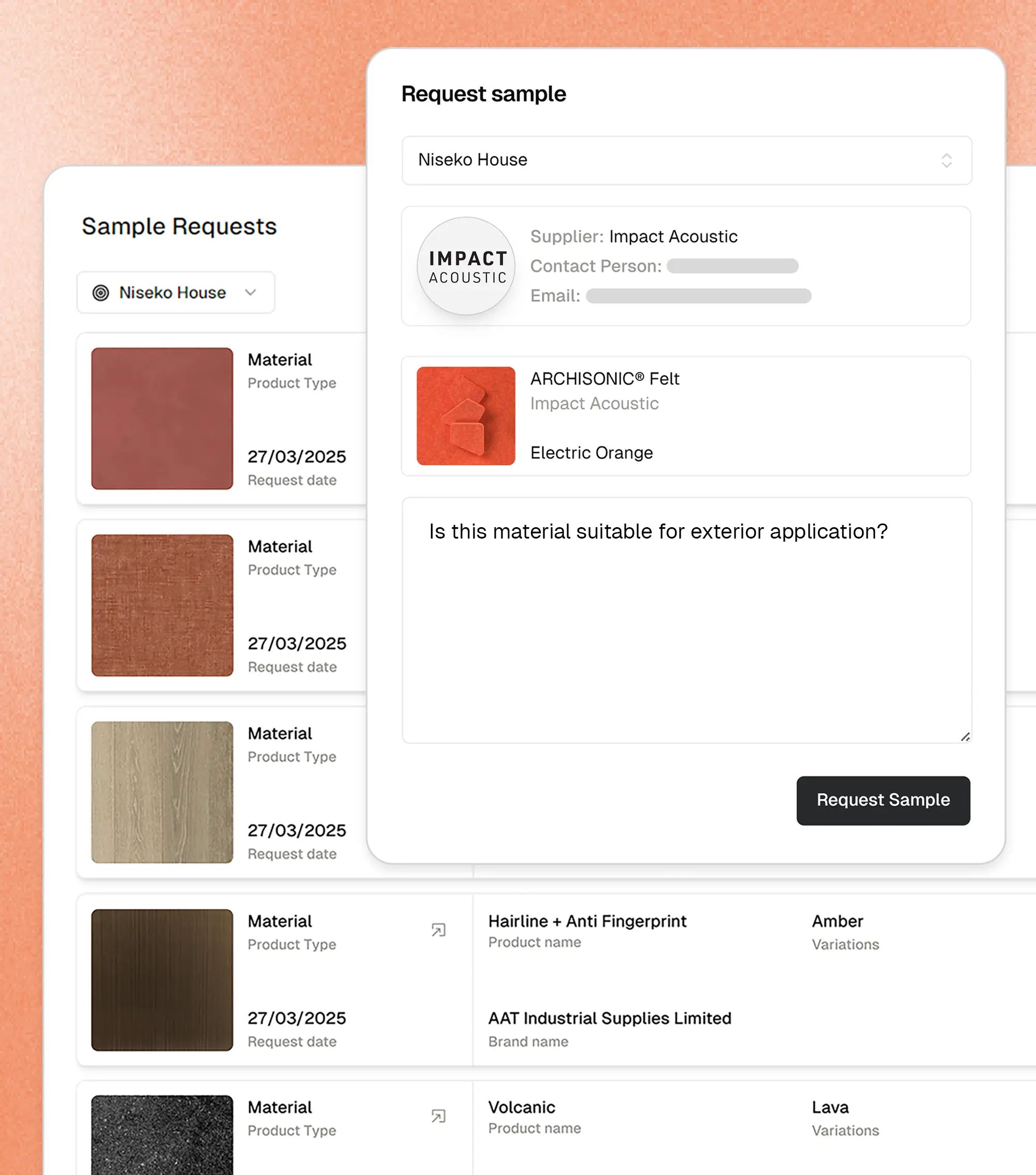 Matterbase showcasing easy supplier connections for sustainable interior design projects
