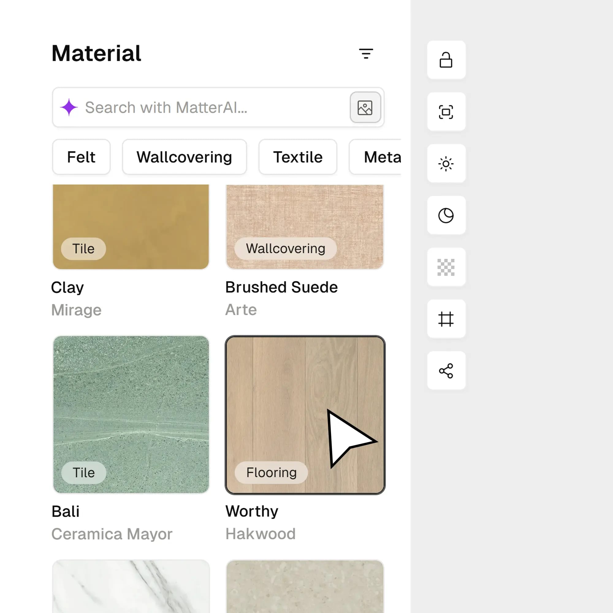 Choose material and products from Matterbase's material catalog