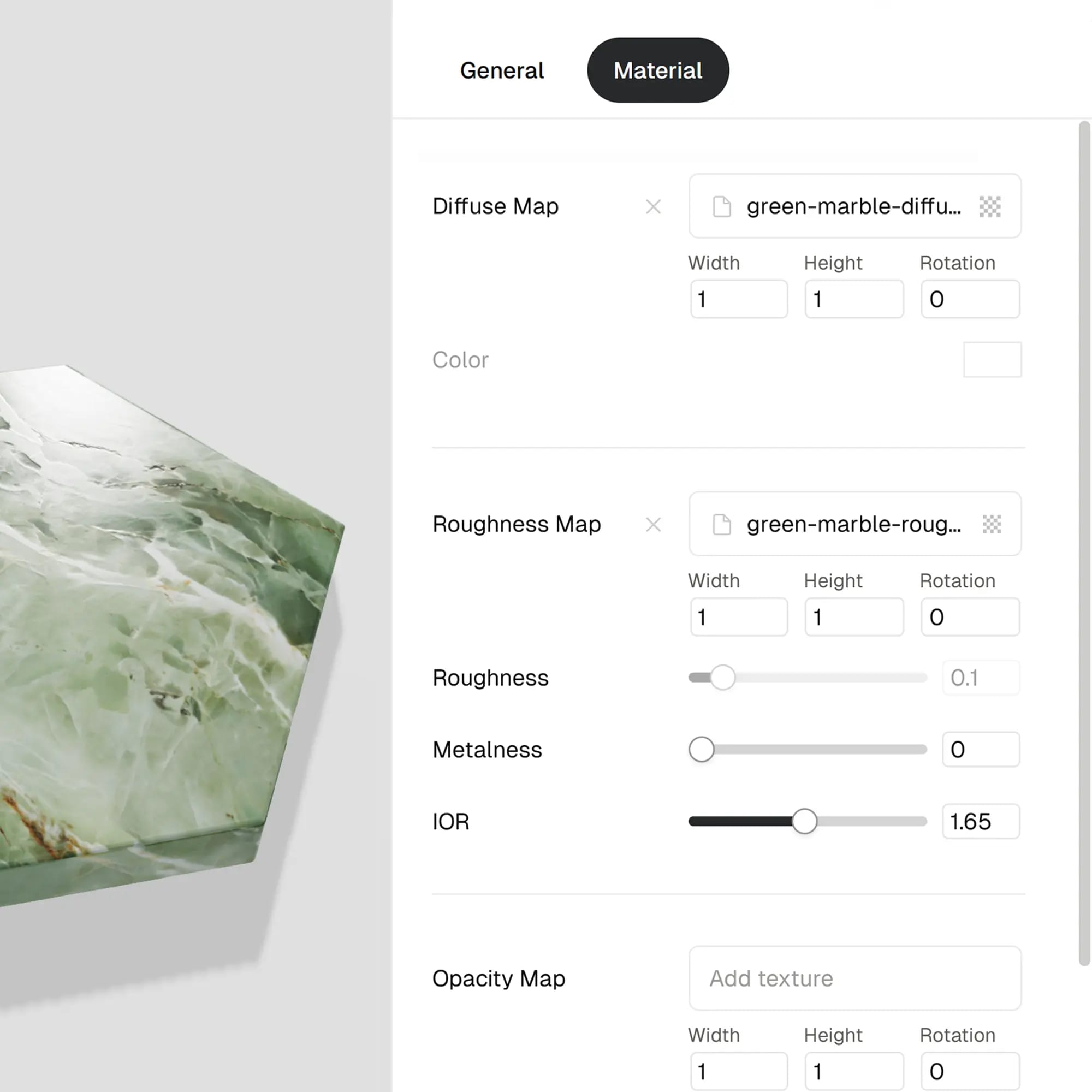 Change material properties in product panel to desired preferences