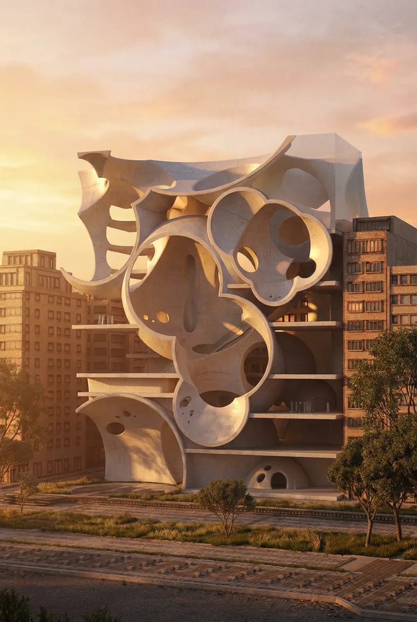 Keep the same angle, create a realistic rendering from the reference image, golden hour.