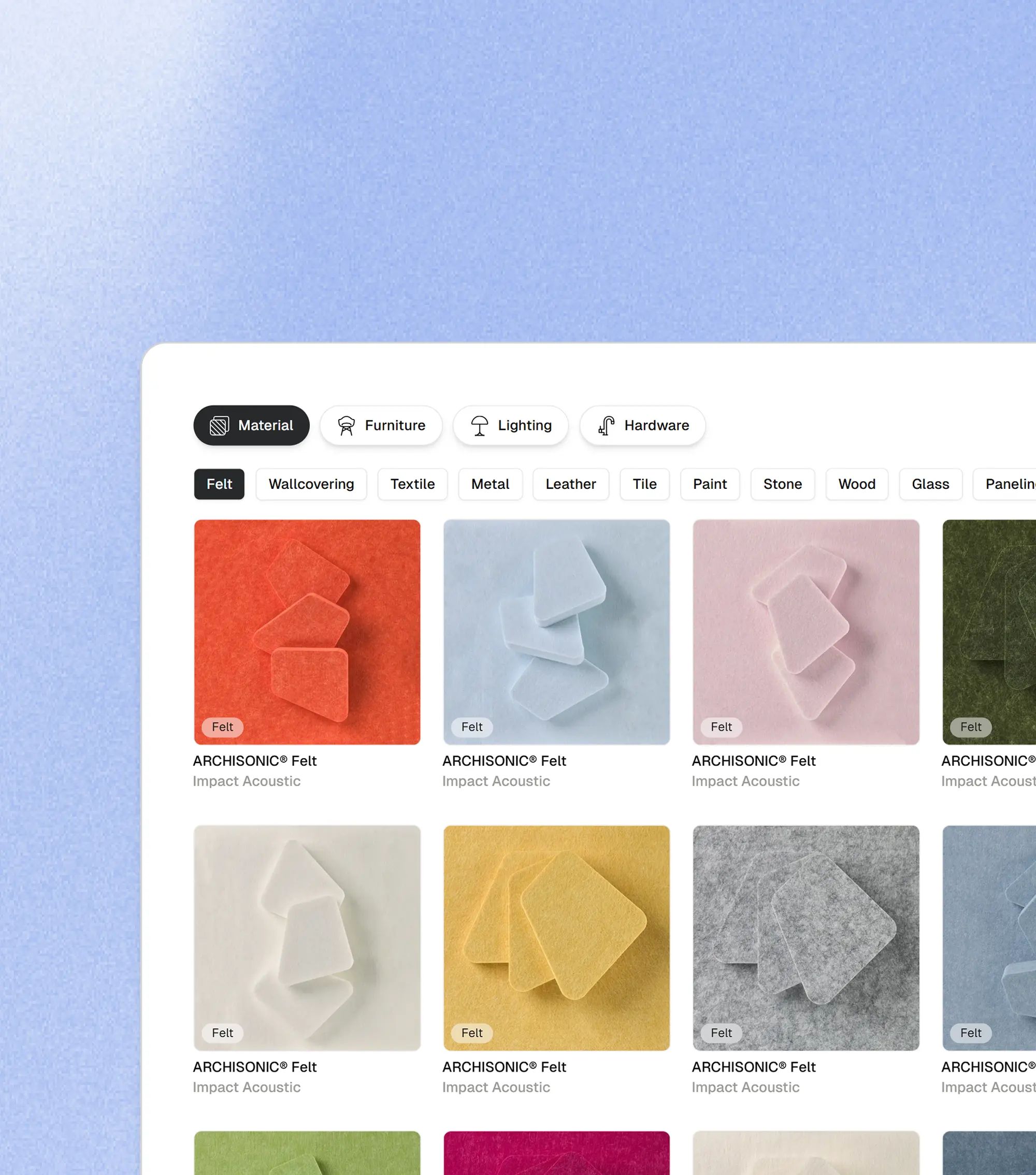 Matterbase showcasing virtual material samples for sustainable interior design