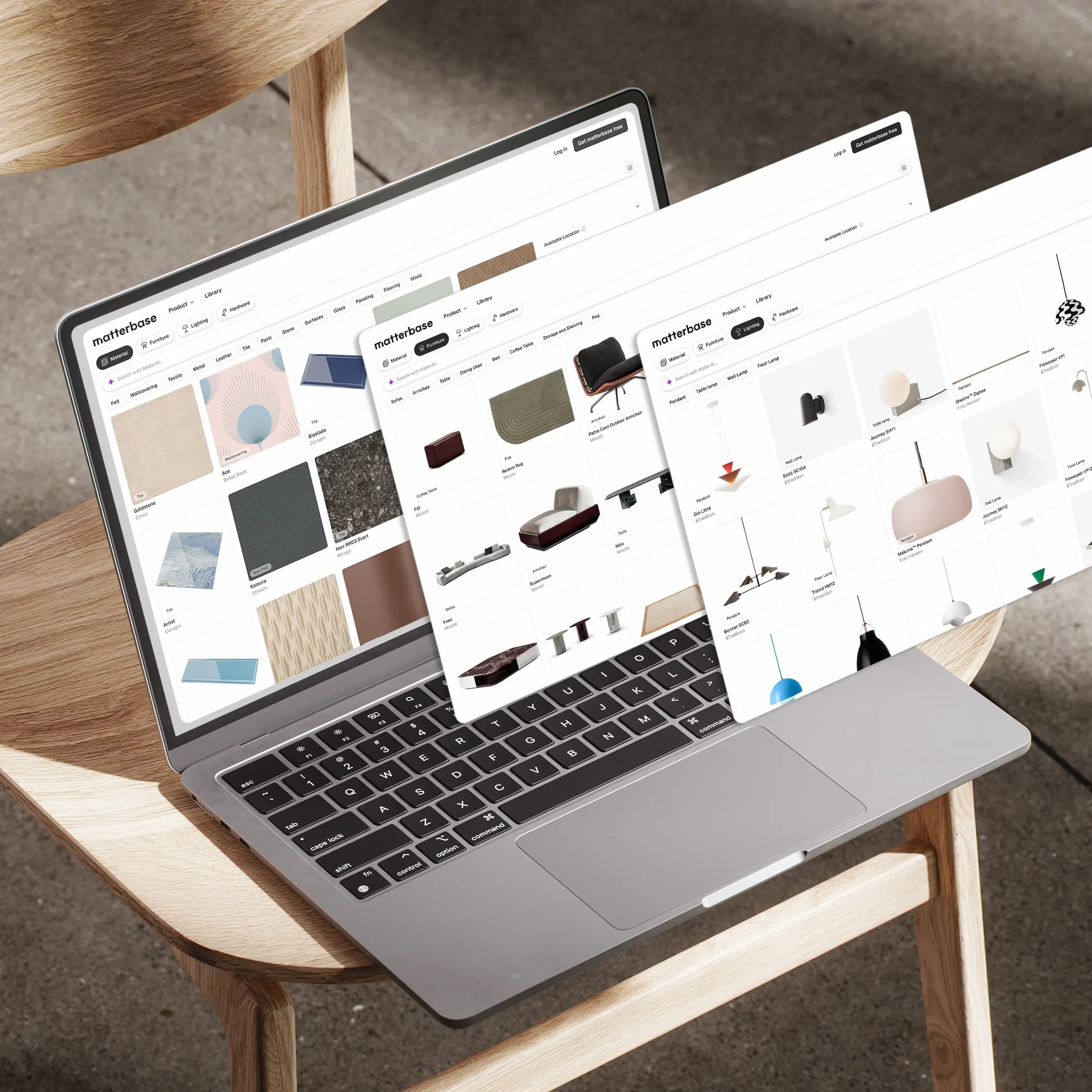 Product panel with detailed product information for each material ready for designers